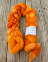 Orange Targhee Wool Combed Top, hand dyed luxury spinning fiber, non super wash wool