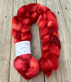 Red Targhee Wool Combed Top, hand dyed luxury spinning fiber, non super wash wool