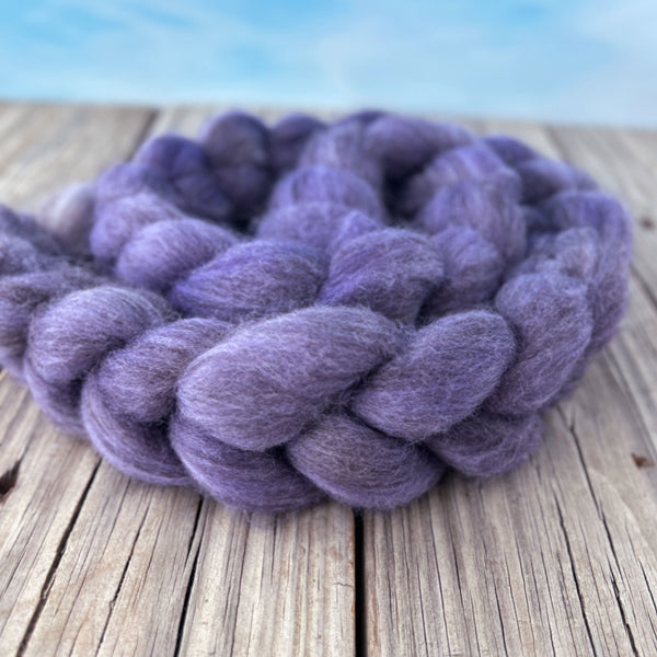 Blue Violet Polwarth Wool Yak Combed Top, hand dyed luxury spinning fiber, non super wash wool