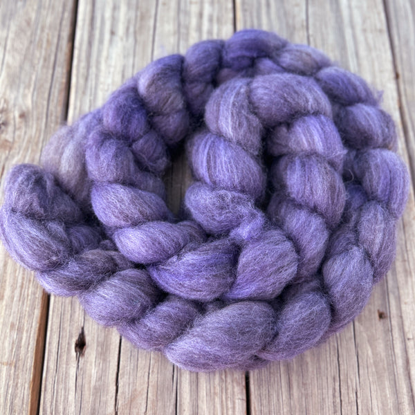 Blue Violet Polwarth Wool Yak Combed Top, hand dyed luxury spinning fiber, non super wash wool