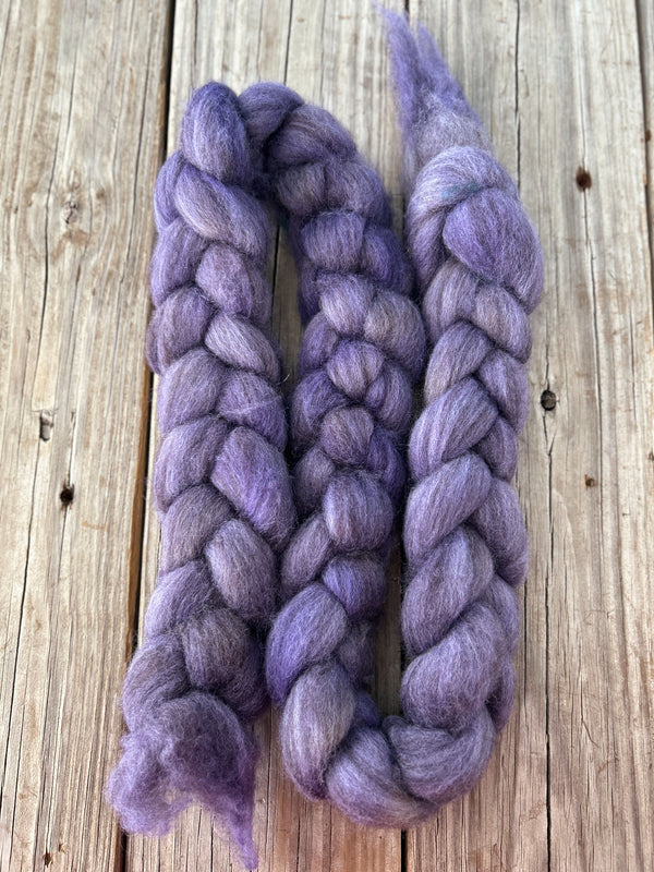 Blue Violet Polwarth Wool Yak Combed Top, hand dyed luxury spinning fiber, non super wash wool