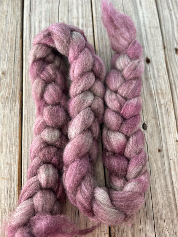 Dusty Rose Pink Polwarth Wool Yak Combed Top, hand dyed luxury spinning fiber, non super wash wool