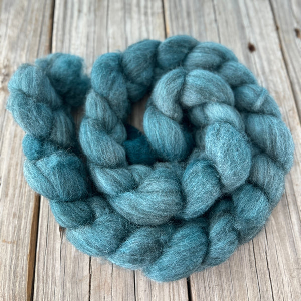 Spruce Green Teal Polwarth Wool Yak Combed Top, hand dyed luxury spinning fiber, non super wash wool