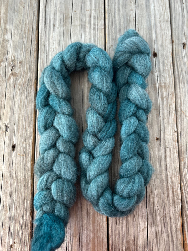 Spruce Green Teal Polwarth Wool Yak Combed Top, hand dyed luxury spinning fiber, non super wash wool