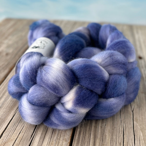 Blue and Cream Targhee Wool Combed Top, hand dyed luxury spinning fiber, non super wash wool