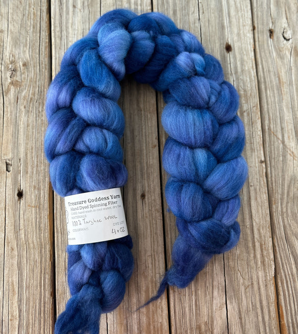 Royal Blue Targhee Wool Combed Top, hand dyed luxury spinning fiber, non super wash wool