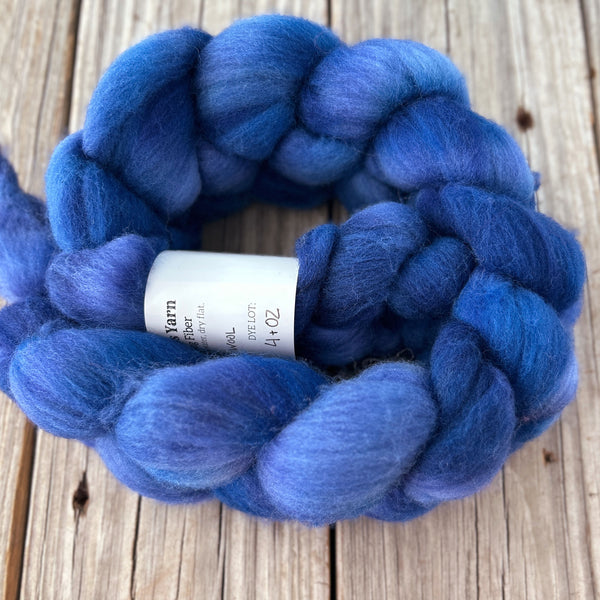 Royal Blue Targhee Wool Combed Top, hand dyed luxury spinning fiber, non super wash wool