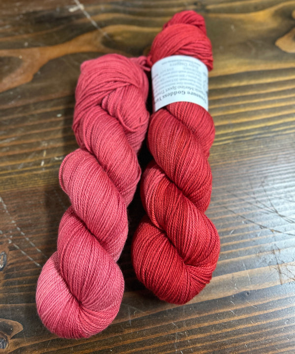 SALE Lighter Version Ruby Daggers, Red, Organic Merino Sport Treasures Yarn