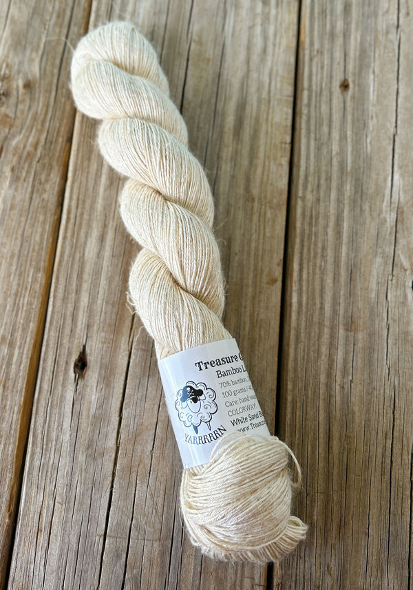 White Sand Beaches, Cream Off White Bamboo Linen Treasures Yarn, Fingering Weight Yarn