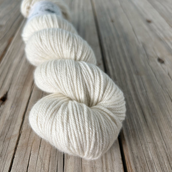 White Diamonds, Off-White Cream, Silk Sparkle DK Treasures Yarn, extra fine merino wool, silk, stellina
