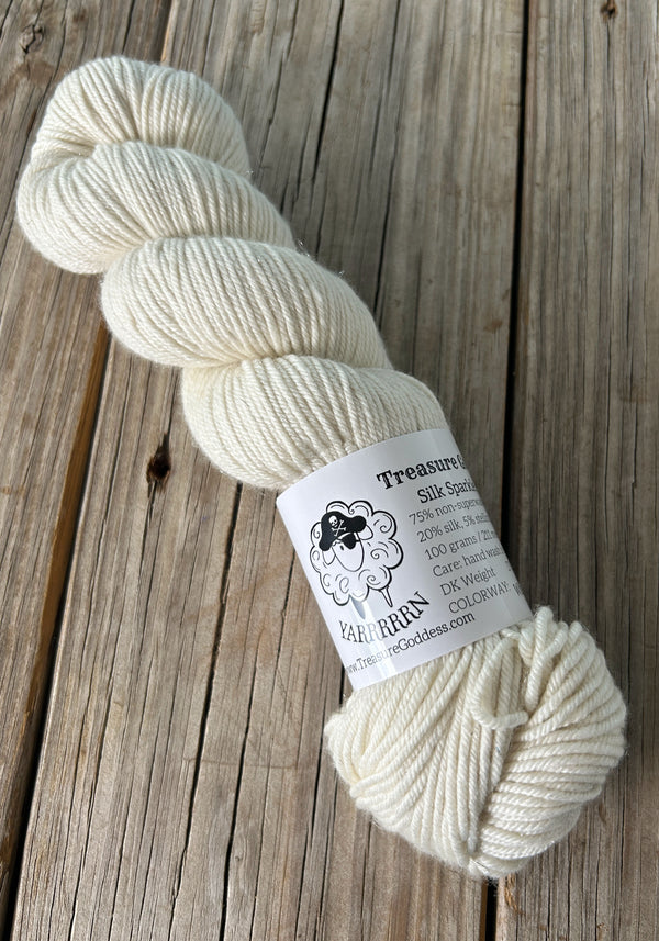 White Diamonds, Off-White Cream, Silk Sparkle DK Treasures Yarn, extra fine merino wool, silk, stellina