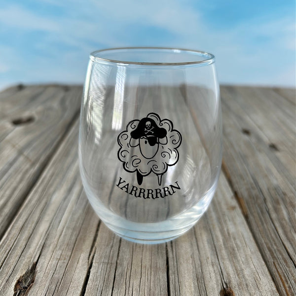 Stemless Wine Glass with Pirate Sheep
