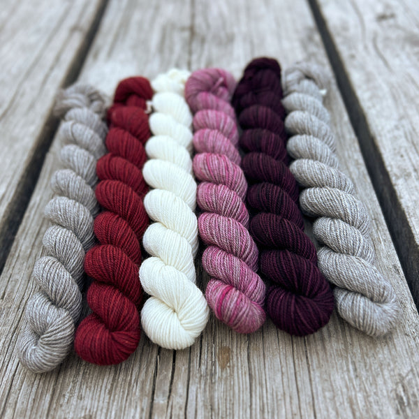 Wine Cowl Kit, Yarn Tasting Mini Skein Sock Yarn Set, Miniskeins