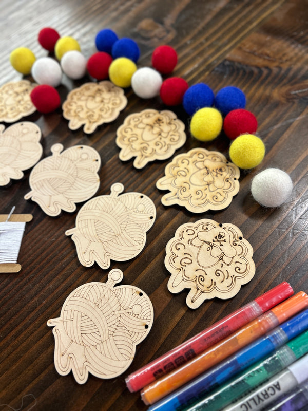 Yarn Ball & Pirate Sheep DIY Garland Kit - Color Your Own Ornaments