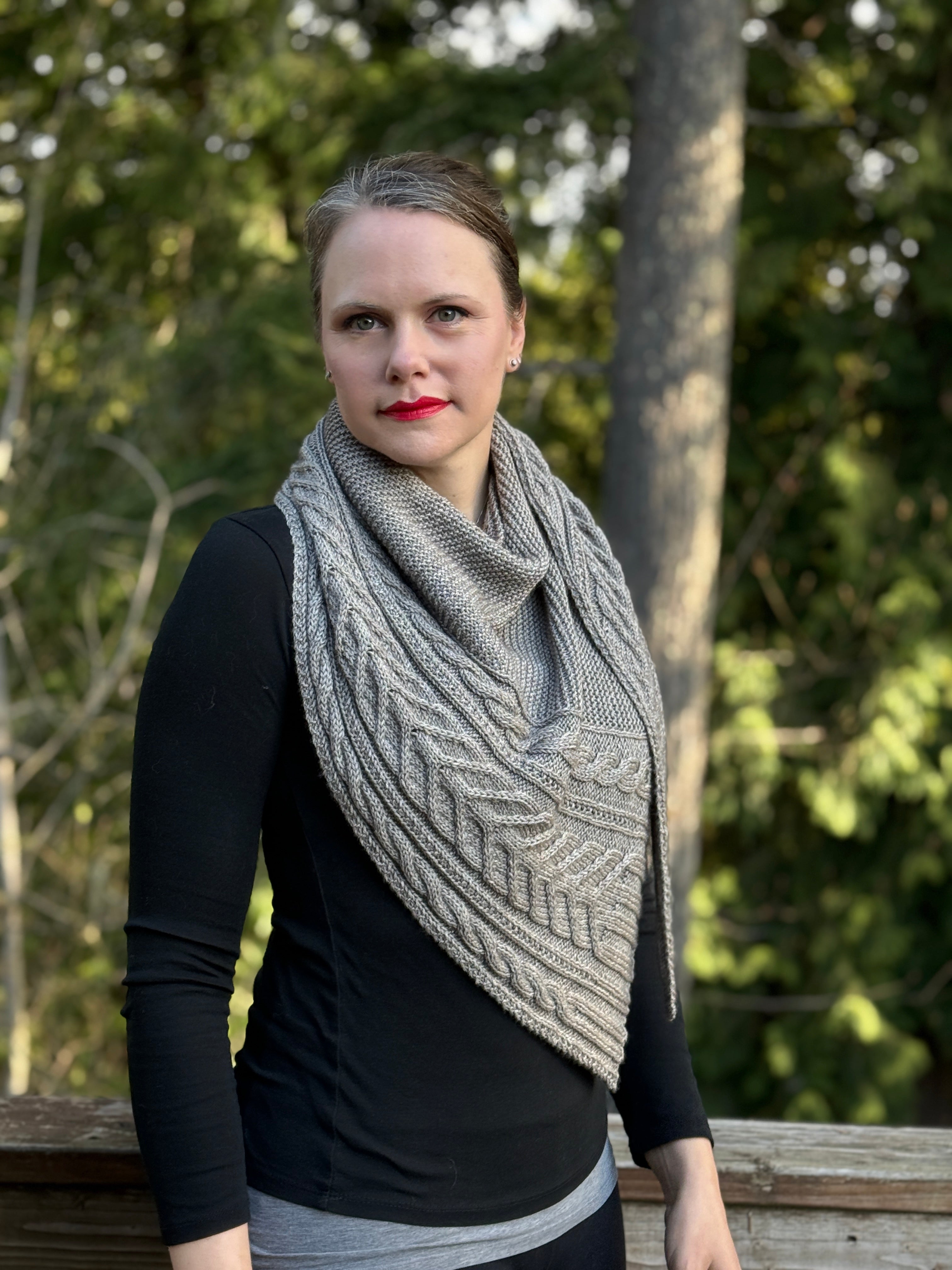 Cabled Shawl Kit, Yak Silk DK Treasures Yarn, Gathering Momentum Patte