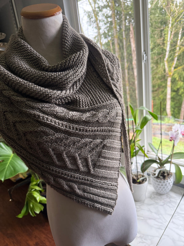 Cabled Shawl Kit, Yak Silk DK Treasures Yarn, Gathering Momentum Pattern Included