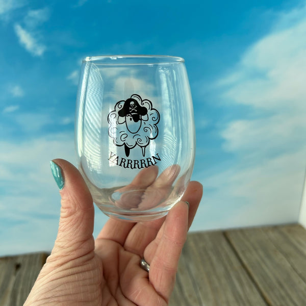 Stemless Wine Glass with Pirate Sheep