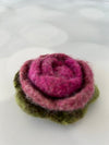Pink Felted Flower Pin, hand crocheted lapel pin, wool