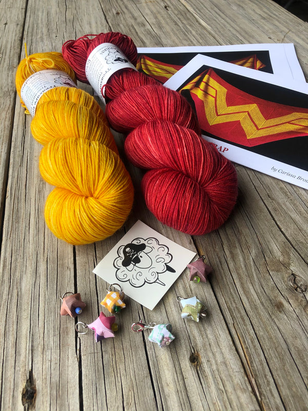 Wonder Woman Shawl Kit, Sock Yarn Kit, Knitting or Crochet Pattern