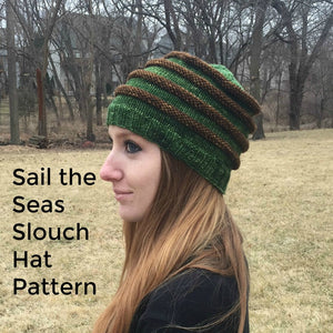 PDF Sail the Seas Slouch Hat Knitting Pattern PDF Digital Download treasuregoddess DK Yarn Sport Superwash Merino Wool ridged ribbing toque