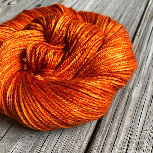 firey orange cashmere silk alpaca yarn, Hand Dyed DK Yarn, Lusty Wench, Treasured DK Luxe