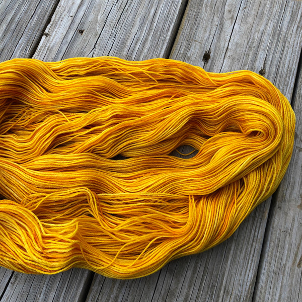 Hand Dyed Sock Yarn, Goldenrod Yellow, Poseidon’s Trident, Treasured Toes Sock Yarn