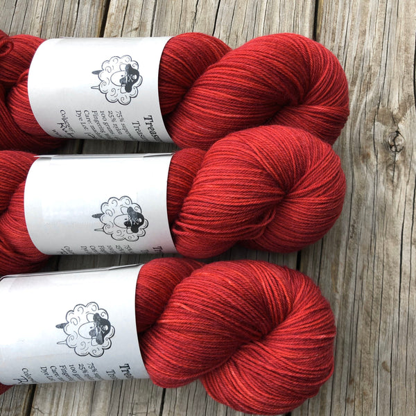 Hand Dyed Red Sock Yarn, crimson red yarn, Ruby Daggers, Treasured Toes