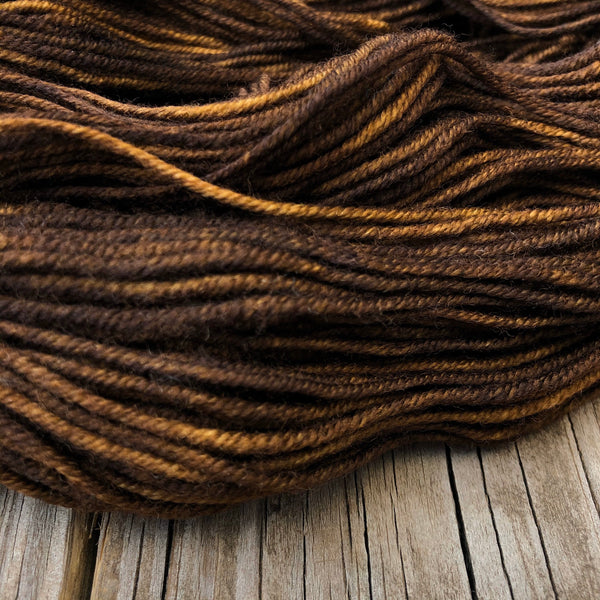 chocolate brown Hand Dyed Worsted Weight Yarn, Walk the Plank, Treasured Warmth