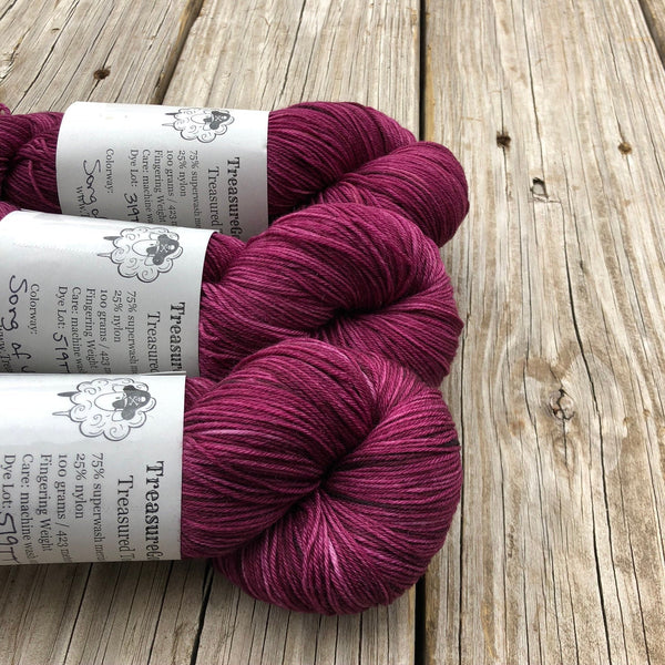 Hand Dyed Sock Yarn, Cranberry Burgundy, Song of the Sirens, Treasured Toes Sock Yarn