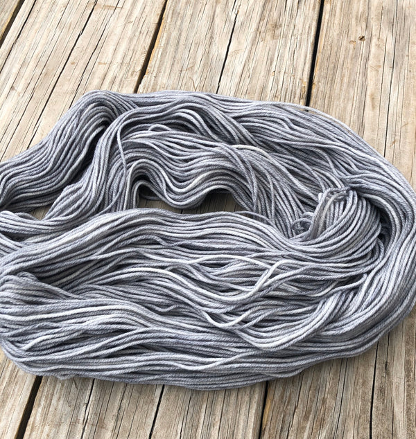 silver gray Hand Dyed Worsted Weight Yarn, Pieces of Eight, Treasured Warmth