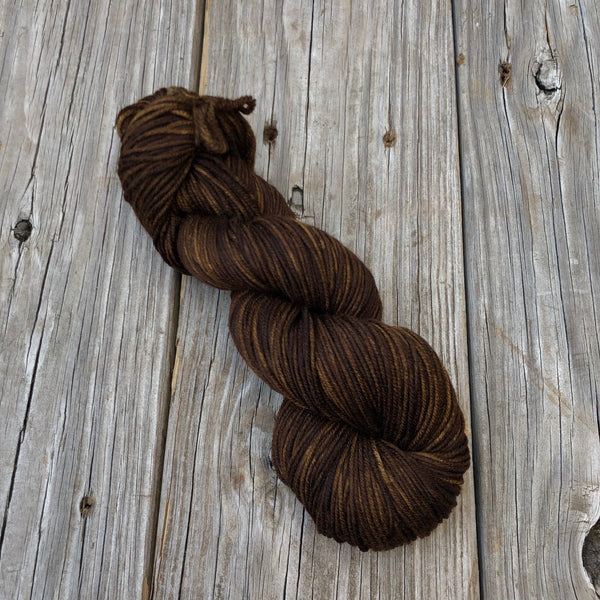 chocolate brown Hand Dyed Worsted Weight Yarn, Walk the Plank, Treasured Warmth