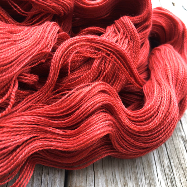 Hand Dyed Lace Weight Yarn | Ruby Daggers | Red Yarn | Silk Treasures Lace Yarn | 875 yards | silk superfine merino wool