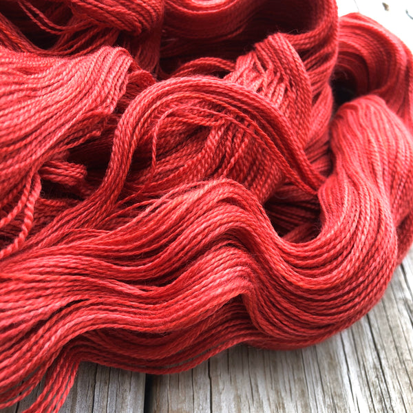 Hand Dyed Lace Weight Yarn | Ruby Daggers | Red Yarn | Silk Treasures Lace Yarn | 875 yards | silk superfine merino wool