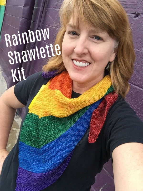 Sparkle Rainbow Shawl Knitting Kit, DIY Craft Kit, Sparkle Toes Sock Yarn, miniskeins