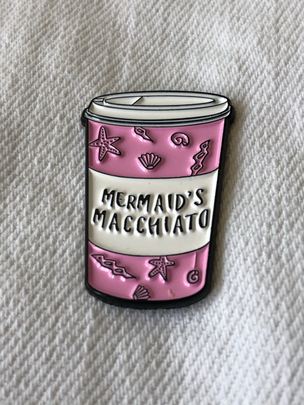 mermaid&#39;s macchiato enamel pin, coffee lovers pin, gift for knitters crocheters pirates